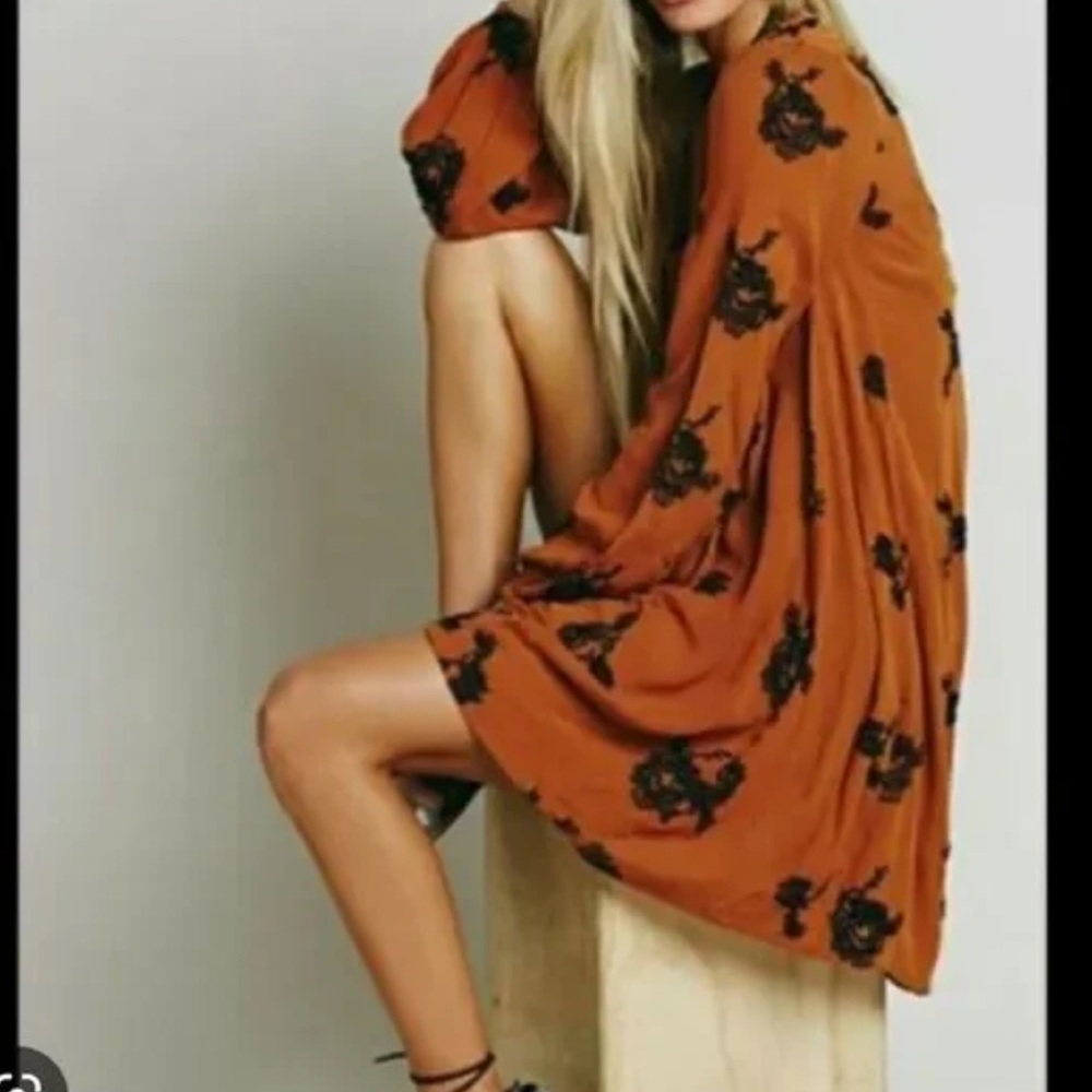 Free People Boho Long Sleeve Open Back Mini Dress. XS